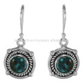 Natural Tibetan Turquoise Gemstone & 925 Sterling Silver Bali Design Earring for Ladies